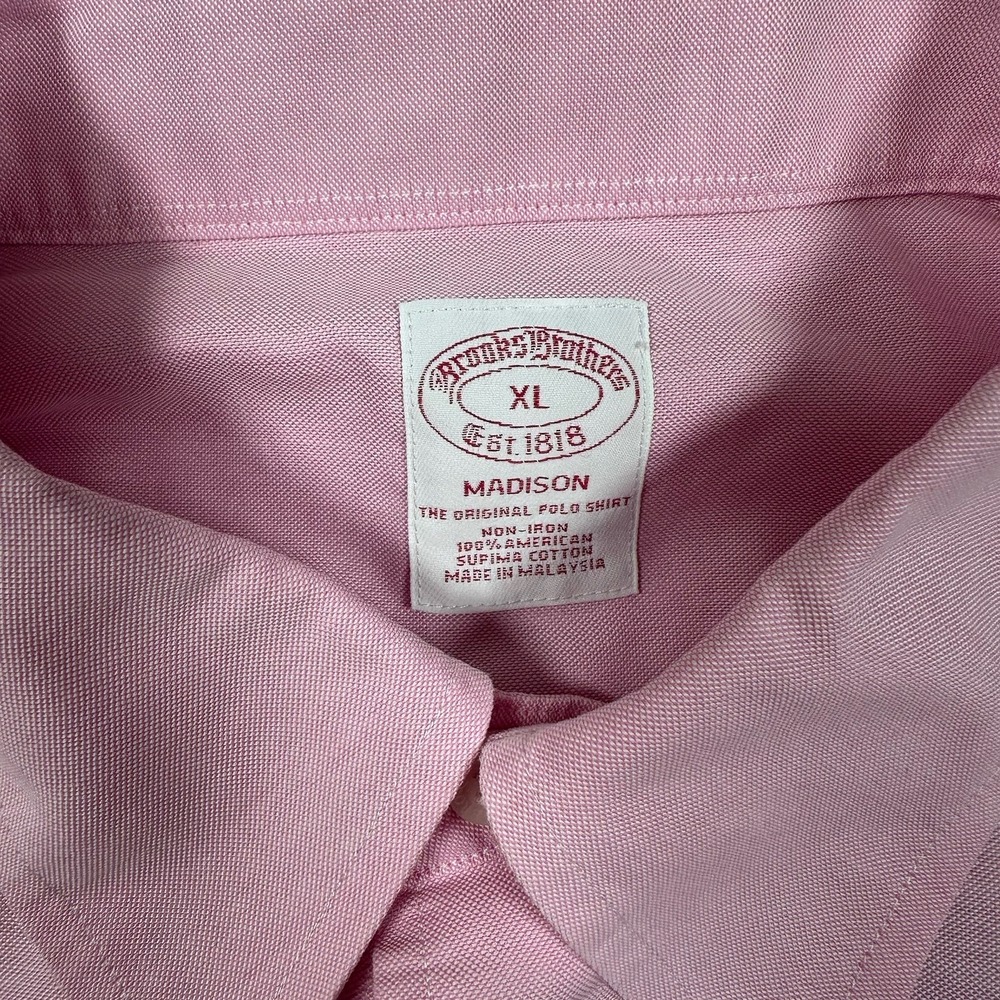 Brooks Brothers Shirt Mens Size XL Pink Madison Short Sleeve Button Down STAIN - Picture 7 of 8